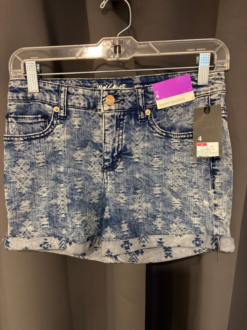 Mossimo Blue Acid-Wash Denim Cuffed Shorts with Aztec Trim